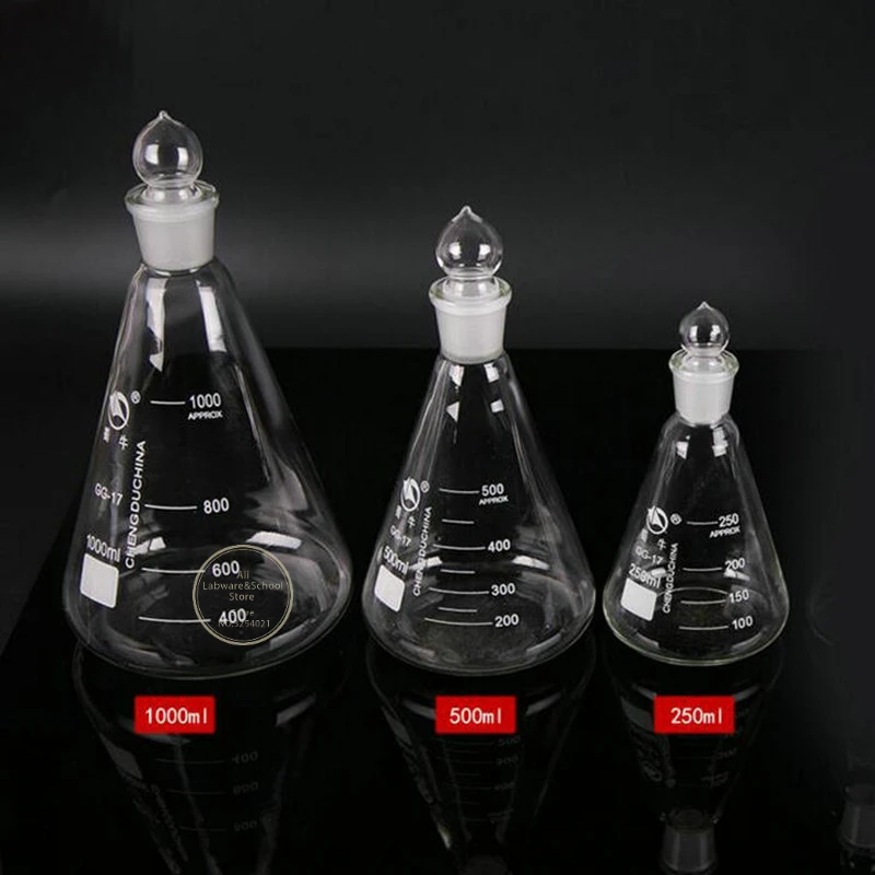 1Pcs/Lot Lab 50ml to 1000ml Borosilicate Glass Erlenmeyer Conical Flask with #19 #24 #29 #34 Ground-in Stopper