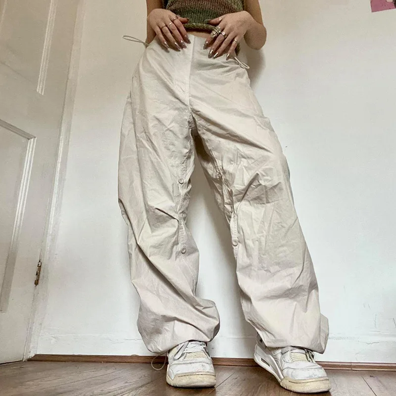 Women's Wide-leg Pants Retro Street Baggy Wide-leg Overalls Corseted Trousers Leg Adjustment Button High-waisted Casual Woven gray camouflage overalls men and women summer retro casual pants street niche straight leg pants wide leg pants couple pants xl