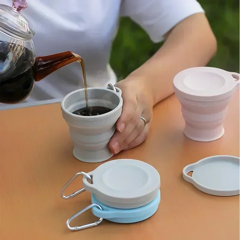 180ml Foldable Large Capacity Cup Mini Telescopic Cup Silicone Portable Tea Outdoor Travel with Lid Coffee Telescopic folding cup
