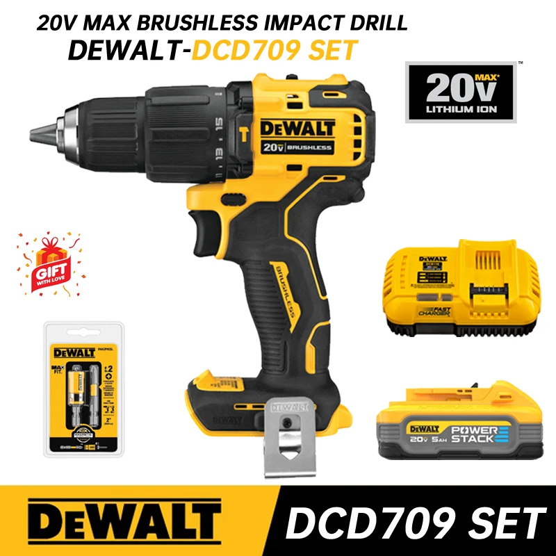 

DEWALT DCD709 20V Brushless Cordless Compact Hammer Impact Drill Driver Hand Electric Screwdriver Power Tools DCB1104 DCB118