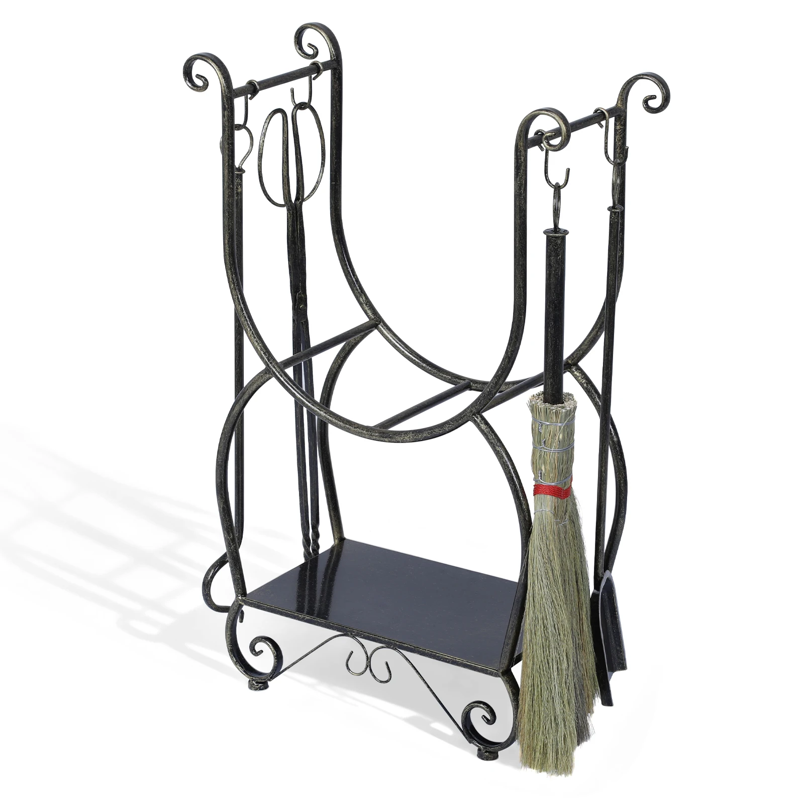 Fireside Wood Storage Organizer with 4 Fireplace Tools Black Copper Log Holder No Need To Install Firewood Rack for Fireplaces