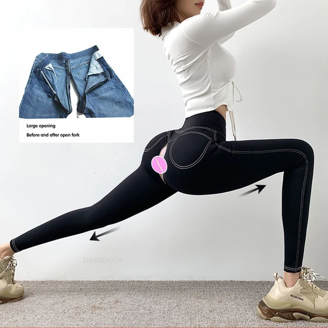 Invisible Open-Seat Pants Stretch Peach Hip Yoga Leggings Quick