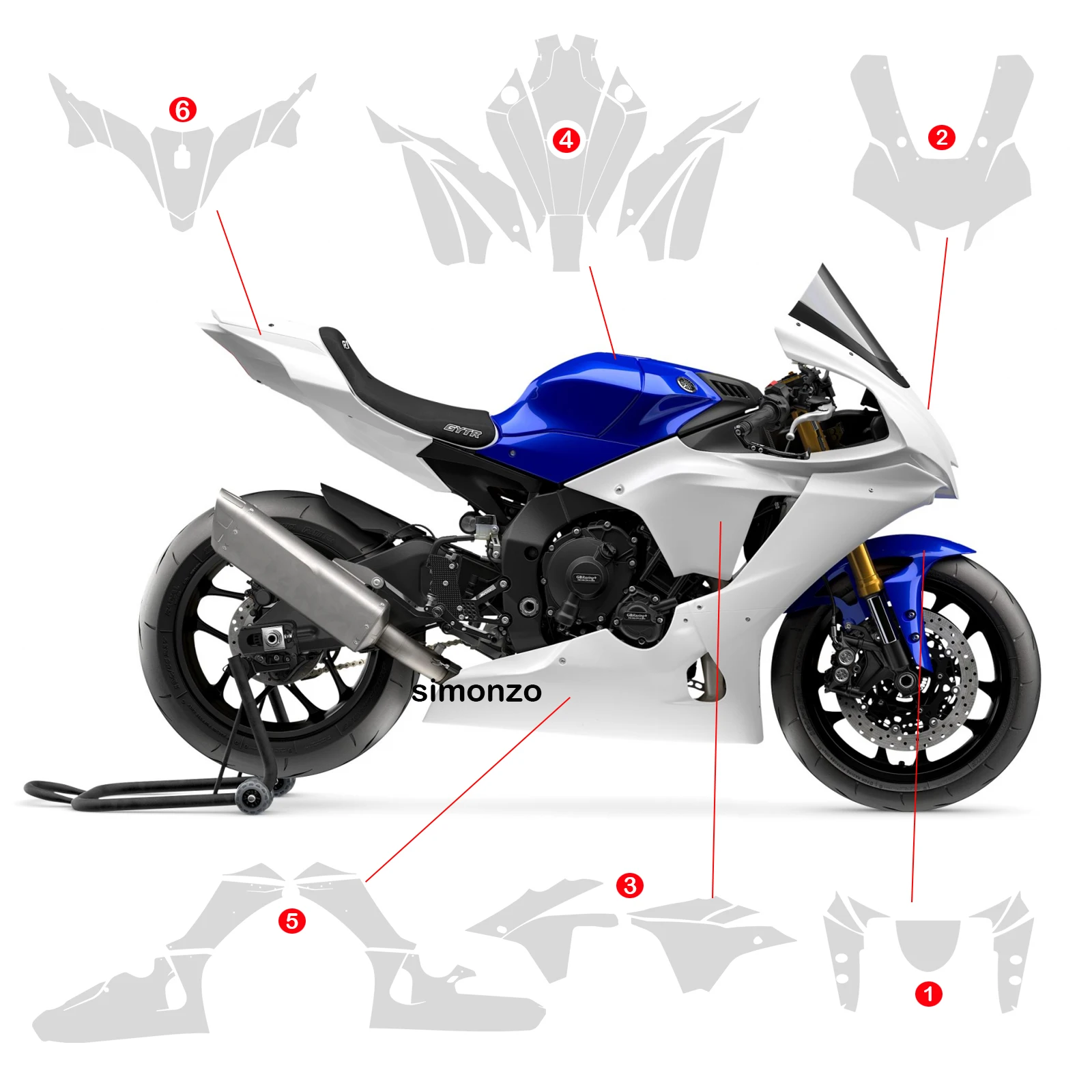 YZF R1 오토바이 페인트 보호 필름 TPU 스티커는 Yamaha YZF-R1 GYTR 2020-2024 용 페어링 방지 스크래치 반투명 보호 필름을 보호합니다.