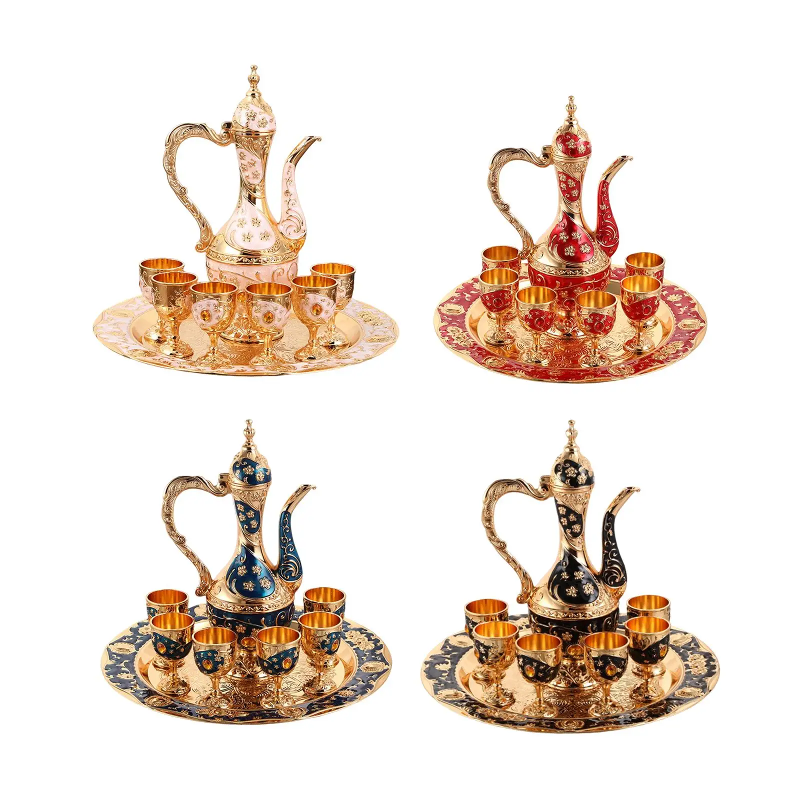 Turkish Tea Set Teapot Tray and 6 Cups Coffee Serving Set Dining Room Wedding