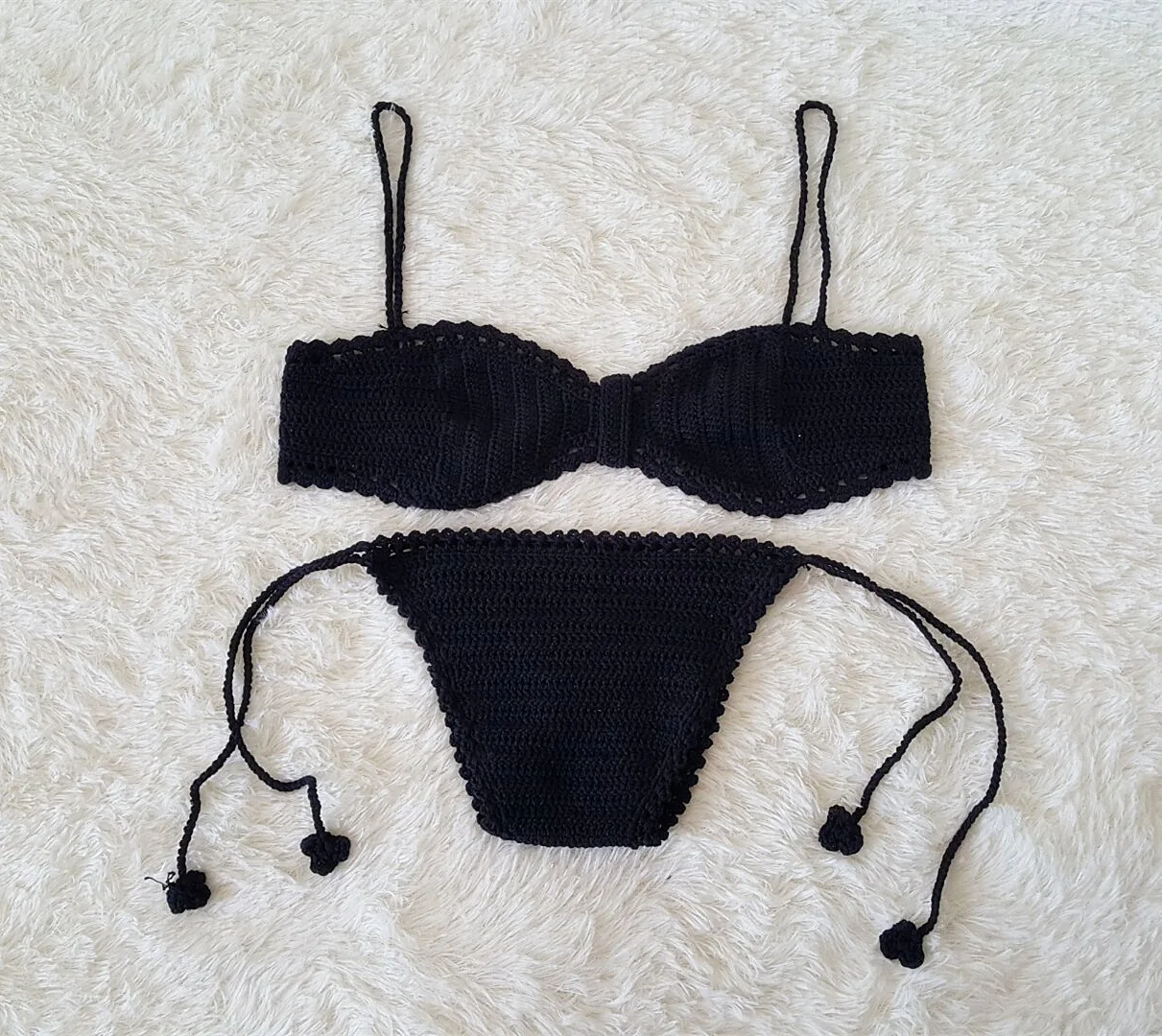 Europe and The United States Pure Hand-knitted Two-piece Set Beach Leisure Hot Spring Holiday Sexy Underwear Bikini Swimsuit