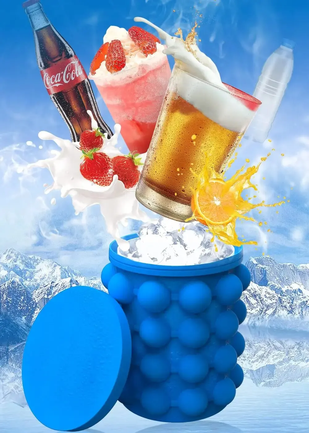 Ice Maker Bucket 1pc 12.8x10x14cm/5.12x4x5.6inch Silicone Blue Space Saving Cube
