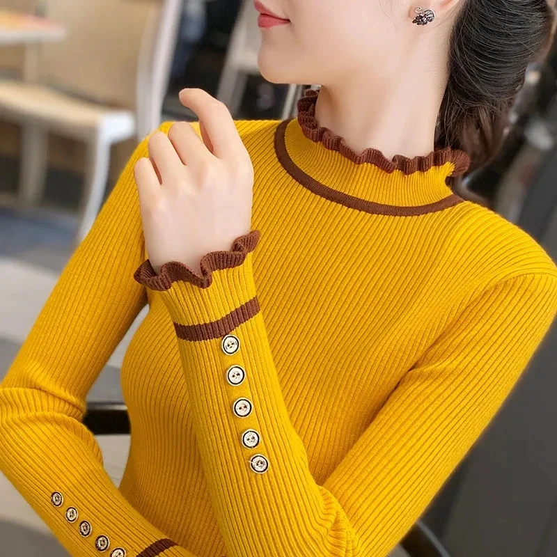Women's Half Turtleneck Solid Color Autumn Knitted Sweater Slimming Bottoming Shirt