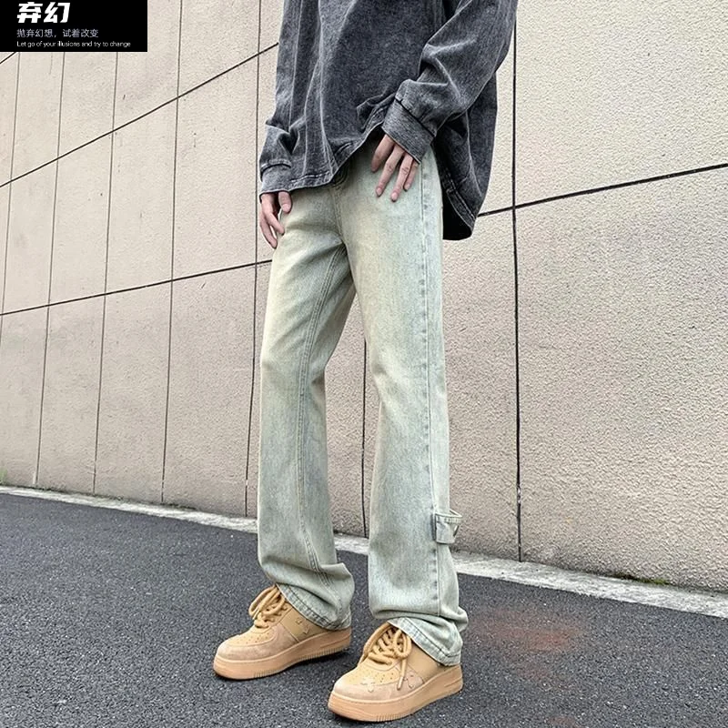 American black jeans men's autumn street straight pants are popular handsome fried streets
