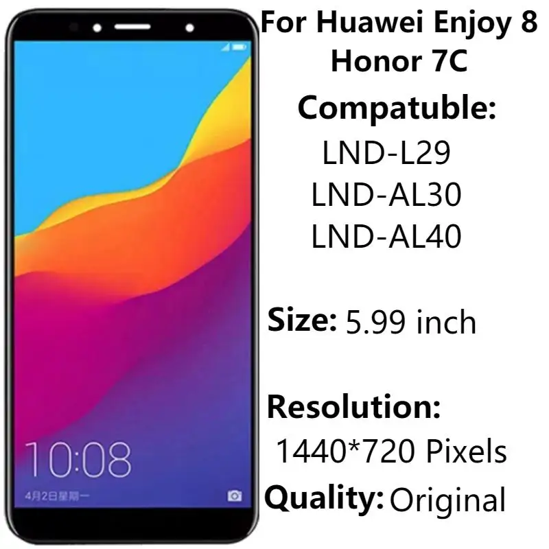 

Original 5.99" For Huawei Enjoy 8 LCD Display With Frame Honor 7C LND-L29 AL30 AL40 LCD Touch Screen Digiziter Assembly Parts