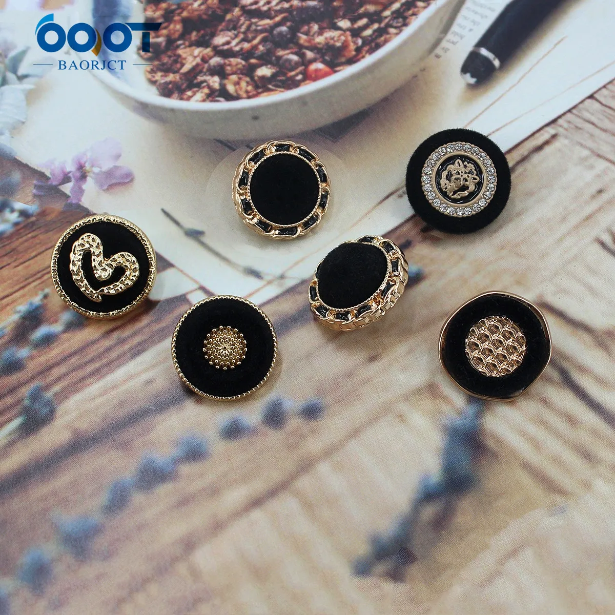Flocking Buttons Metal Flocking Button Gold High-Quality Sweater Coat Decoration Buttons ...