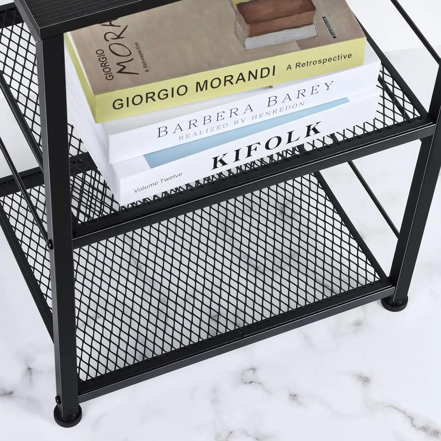 Nightstand with Charging Station, End Table with Power Outlets and USB Ports, Farmhouse Side Table Drawer and Storage Shelf