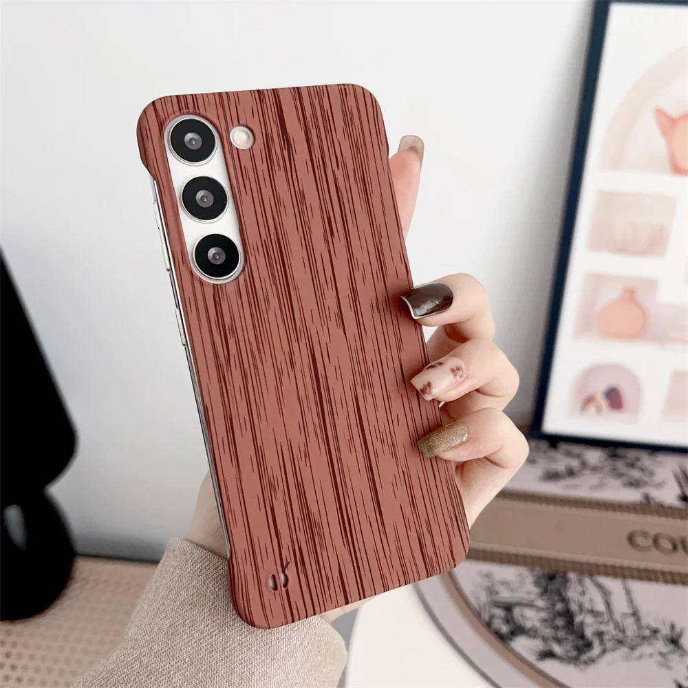 Luxury Frameless Wood Texture Phone Case For Samsung Galaxy S23 S22 Ultra Plus Ultra Thin Shockproof Solid Color Hard PC Cover- Se09d9c1bfc6c47928d28d2a491ad1bfdL