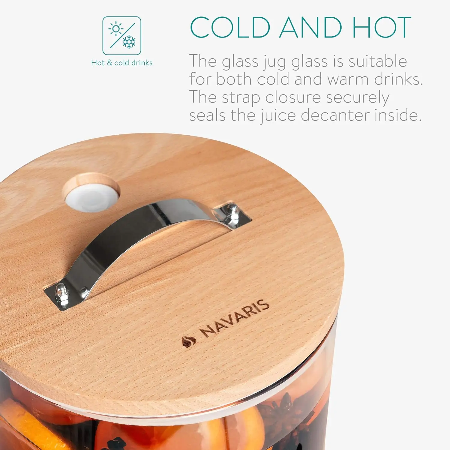 Beverage Dispenser with Stand - 1.8 Gallon (7L) Glass Drink Dispenser with Spigot, Lid, Beech Wood Stand for Hot or Cold 3