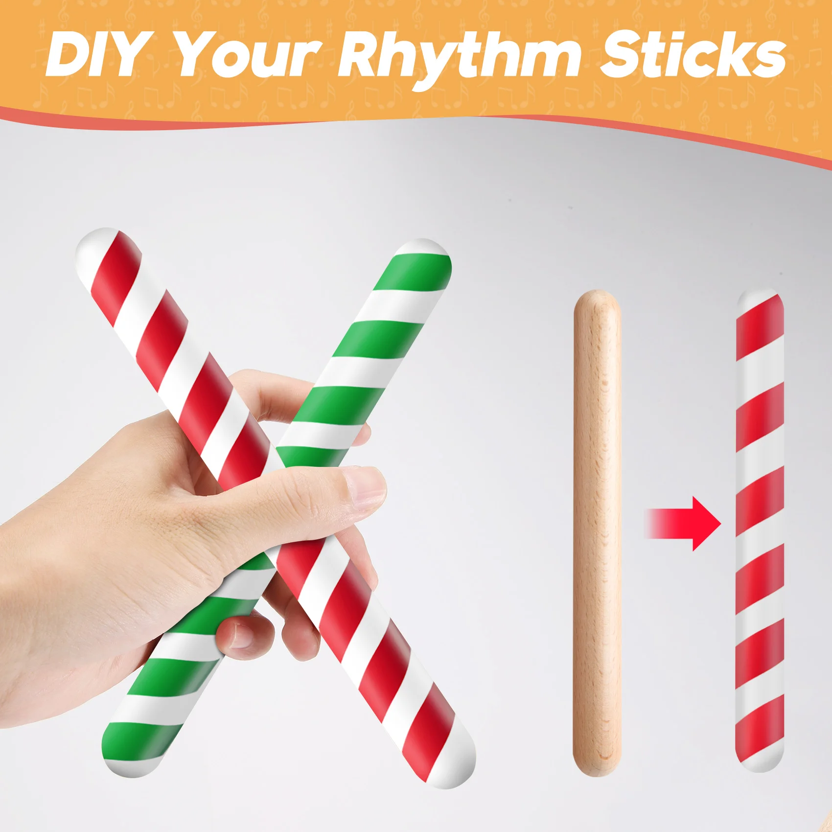 B48B-8 Pairs Classical Wood Claves Musical Percussion Instrument Natural Hardwood Rhythm Sticks Percussion Rhythm Sticks