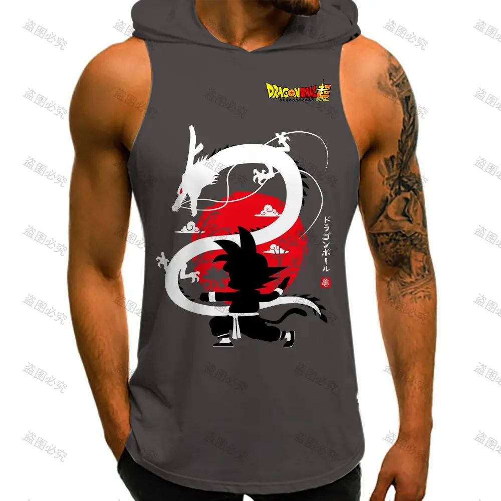 

Men's Singlet Dragon Ball Z Harajuku Style Hooded T-shirt Vegeta Sleeveless Shirt Man Gym Y2k Clothes Muscle Top Men High Street