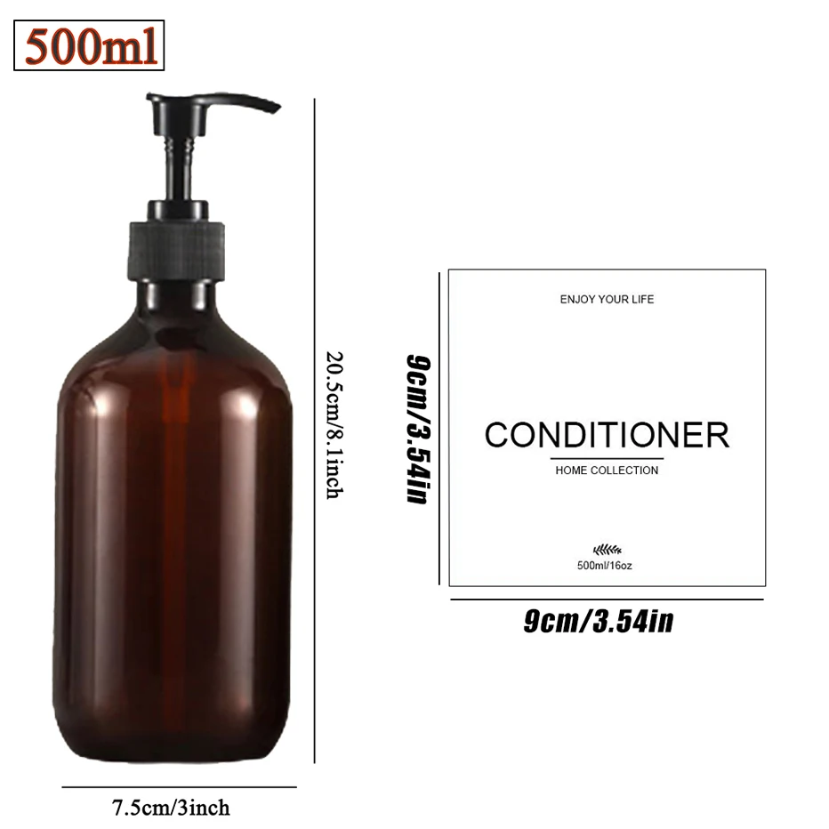 Refillable Amber Shampoo Shower Gel Empty Bottles with Pump Shampoo Conditioner Body wash Dispenser for Hotel Bathroom 500ml 6