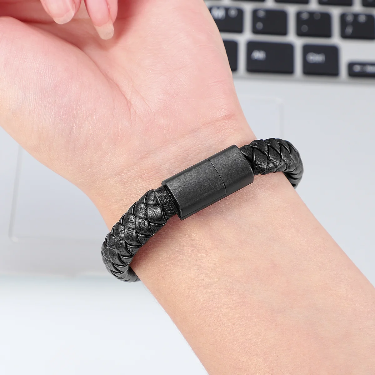 UKCOCO USB C타입 데이터 동기화 케이블, 브레이드 손목 밴드 스타일 충전 케이블, 블랙