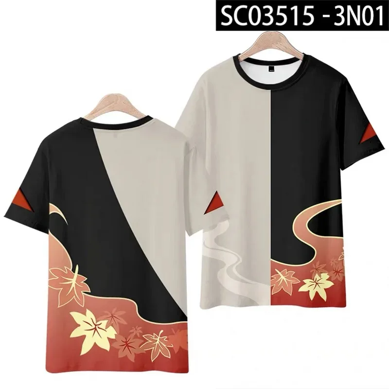 Genshin impact kaedehara kazuha 3d printing T-shirt summer fashion round neck short sleeve popular game streetwear 2024
