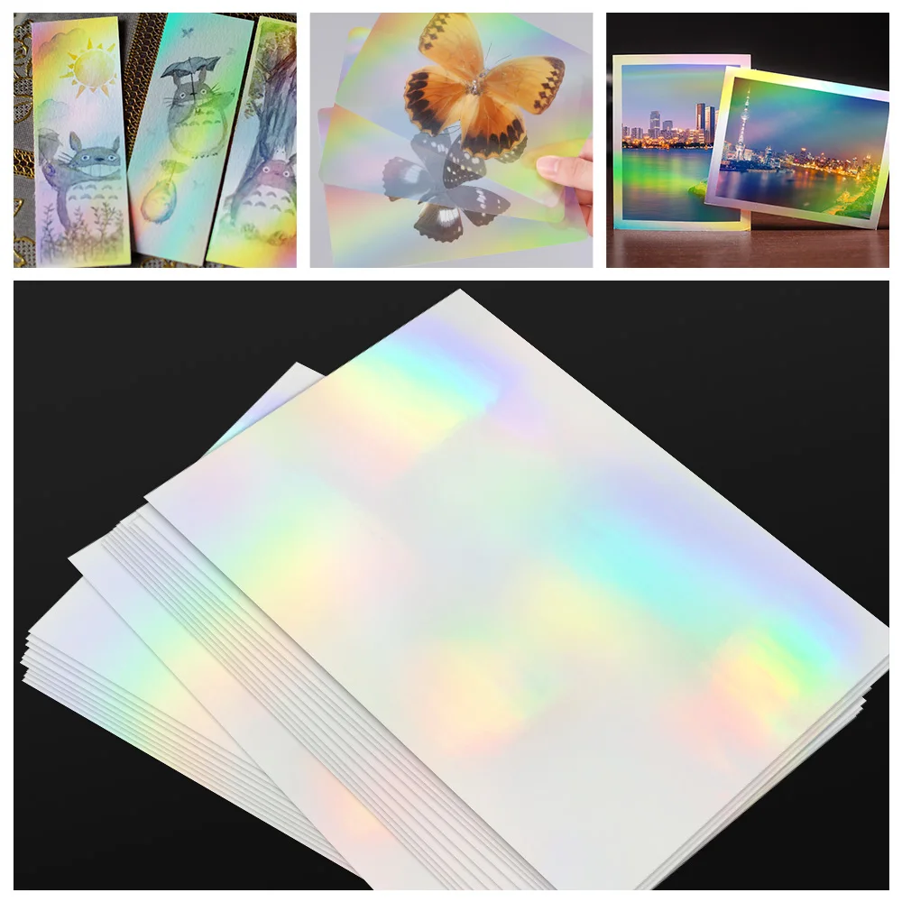 

10 Sheets Adhesive Tape Holographic Cold Lamination Film A4 Paper Stars Dots Glass Pattern Sheet Photo Laminating Film DIY Album