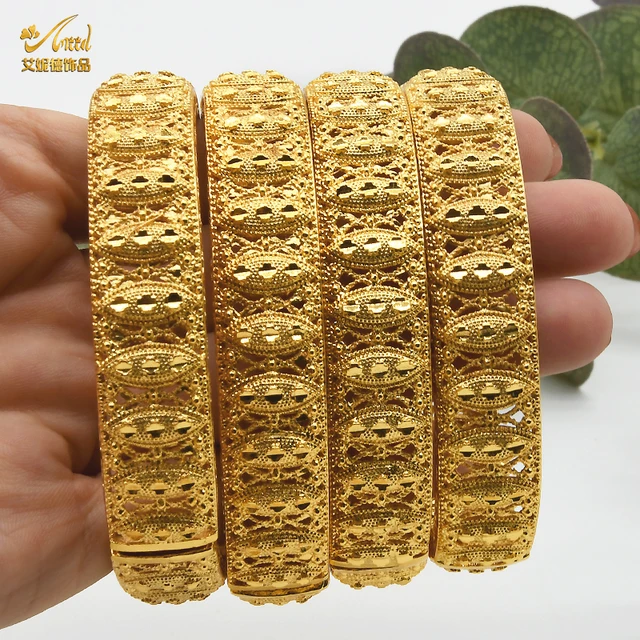 ANIID 4Pcs /Set 24K Dubai Gold Plated Bangle Bracelet For Women Ethiopian Arabic African Dubai Indian Wedding Bride Jewelry Gift B-56-4pcs