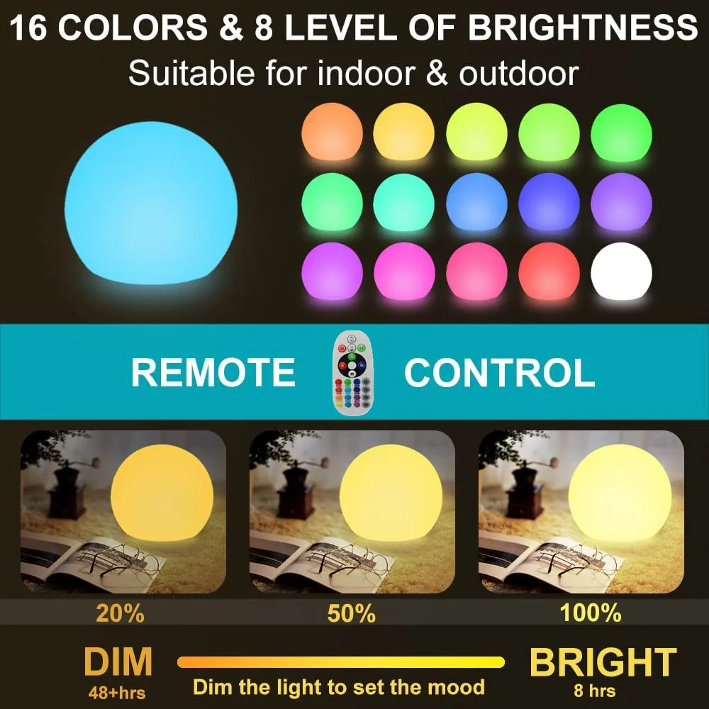 Rechargeable LED Glowing Ball Light for Kid Adult RGB Color Changing Globe Night Light Remote Garden Party Decor crystal ball lights