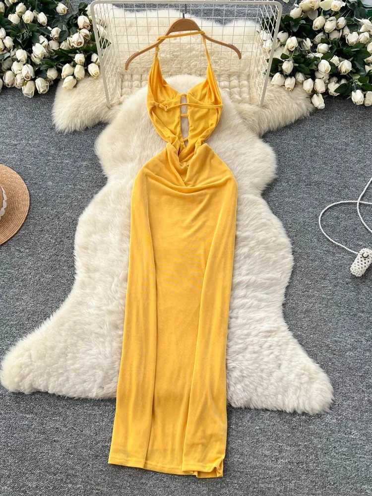 French Women's Dress 2025 Summer Slit Camisole Dress Summer Women's Long Dress 1