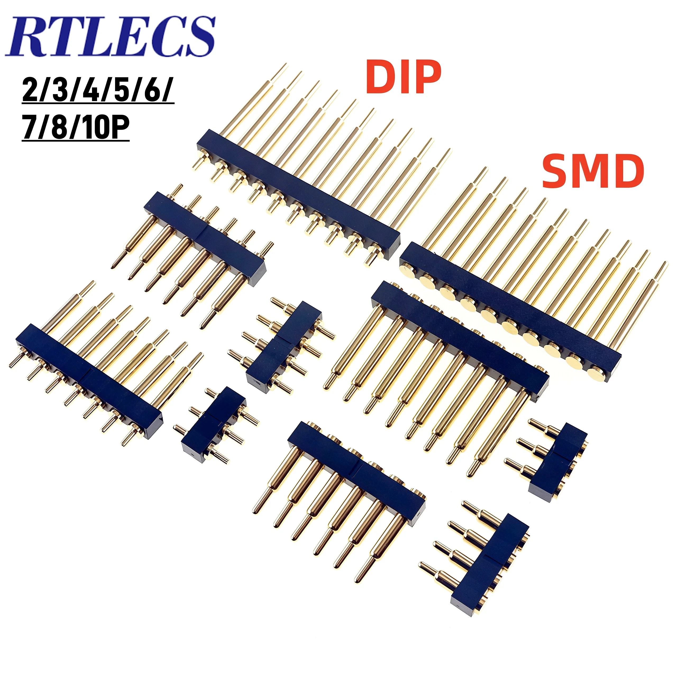 2 Pcs Male Spring Loaded Pogo Pin Connector Single Row 2.54MM Pitch 2 3 4 5 6 7 8 10 Positions TH DIP SMD Pad