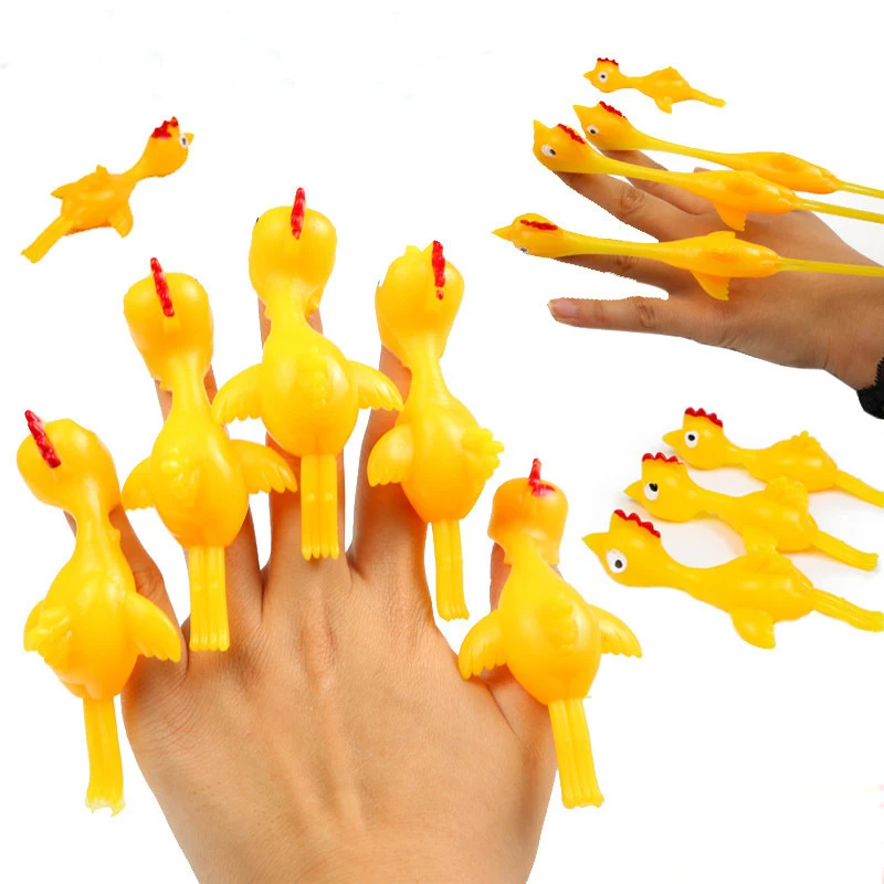 10PCS Catapult Launch Dinosaur Fun and Tricky Slingshot Chick Practice  Elastic Flying Finger Birds Sticky DecompressionToy