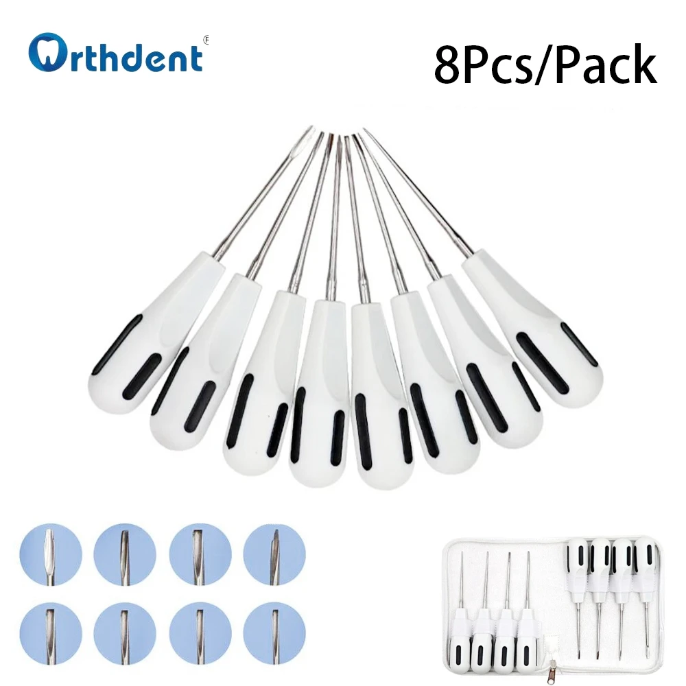 

8 Pcs/Set Dental Luxating Lift Elevators Curved Root With Plastic Handle stainless steel Autoclave Dentistry Tool Instruments