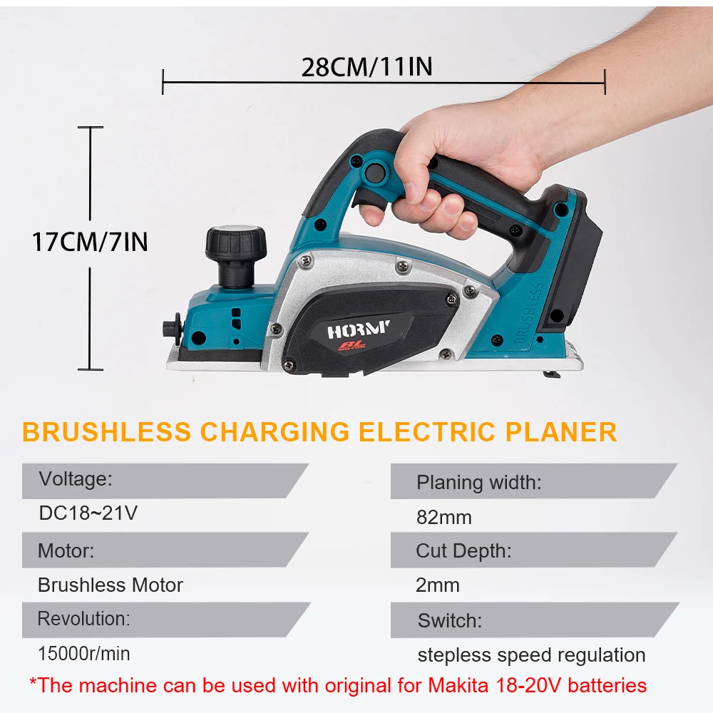 Hormy Brushless Planer Multifunctional Home Desktop Hair Planer Woodworking Portable Hand Tool for Makita 18V Lithium Battery 2