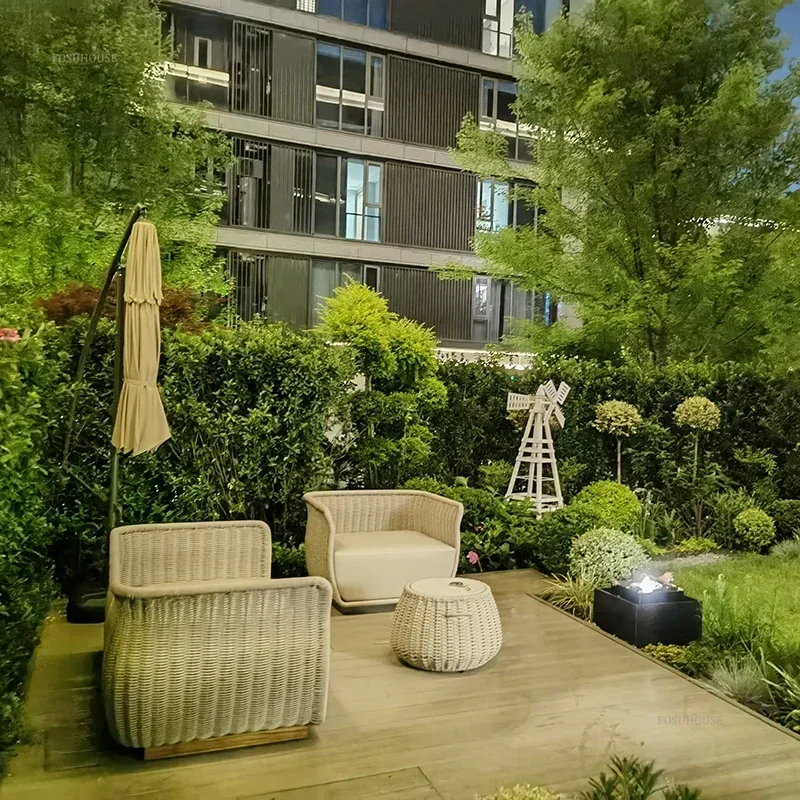 Nordic Outdoor Garden Sofas Home Balcony Rope Sofa Furniture Courtyard Villa Waterproof Leisure Sofa Coffee Table Combination B