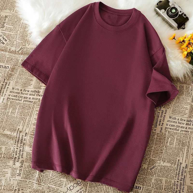 

100% cotton fashion MEN'S T-shirt loose solid color short sleeve tshirt summer youth tops