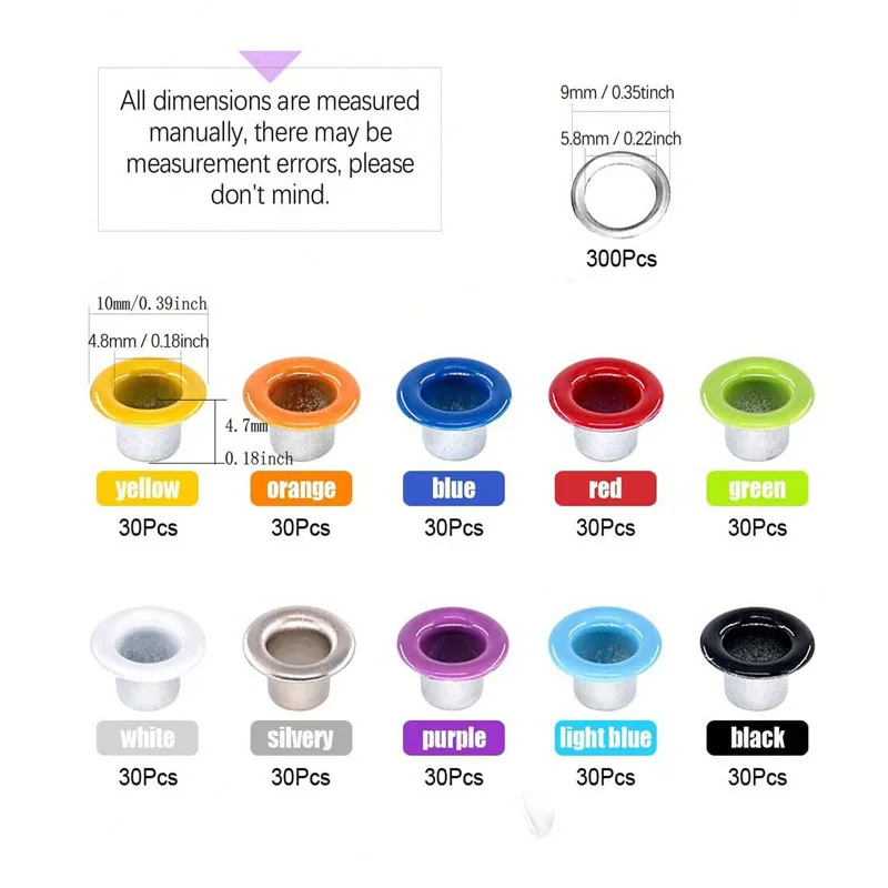 Grommet Kit, 300 Sets 3/16 Inch Metal Eyelets Grommets Set for Clothes Shoes Bag Leather Crafts DIY Projects