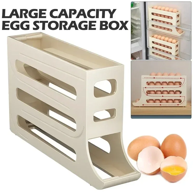 4 Tier Egg Storage Box Organizer for Refrigerator Rolling Egg Organizer Holder Fridge Storage Organizer Food Storage Container 3