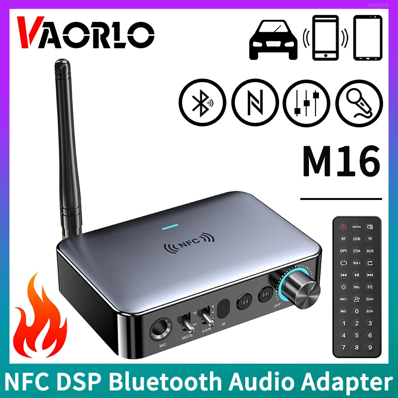 Receptor de Áudio Bluetooth Transmissor Nfc 3.5 mm Aux 2rca U-disk tf 6.5 Mic Coaxial Dsp Decodificação Hifi Adaptador de Música sem Fio M16