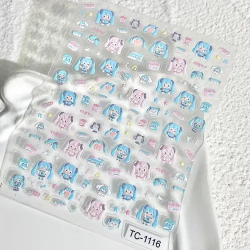Hatsune Miku Relief Nail Stickers Hatsune Miku Project DIVA Anime Peripheral Creativity Three-dimensional Phone Case Diy Decal - Image 3