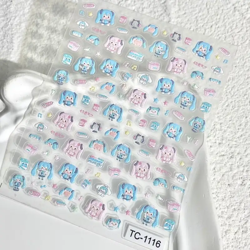 Hatsune Miku Relief Nail Stickers Hatsune Miku Project DIVA Anime Peripheral Creativity Three-dimensional Phone Case Diy Decal - Image 3