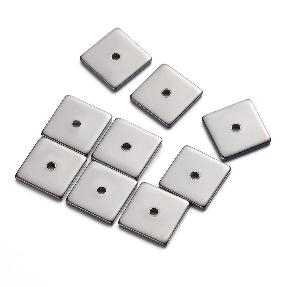 50pcs 8mm Stainless Steel Square Flat Spacer Beads Loose Beads Hole 1.3mm for Jewelry Making DIY Necklace Accessories Handmade