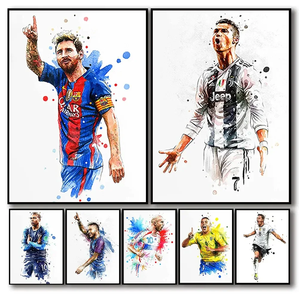 Watercolor wall art Soccer Star Wall Art Poster Dorm Room Home Decor Pop Canvas Painting Mural Collection Picture Print Artwork