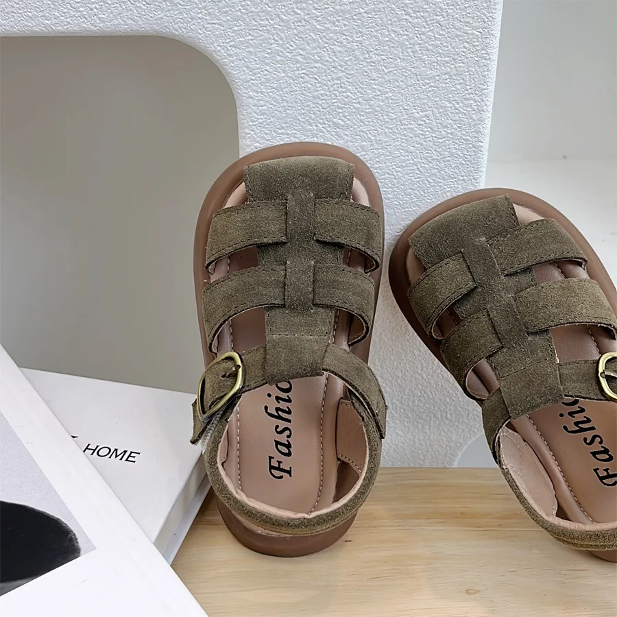 Children's Woven Hollowed Out Retro British Style Western Style Anti Slip Soft Sole Beach Sandals Boys Girls children sandals,kids sandals