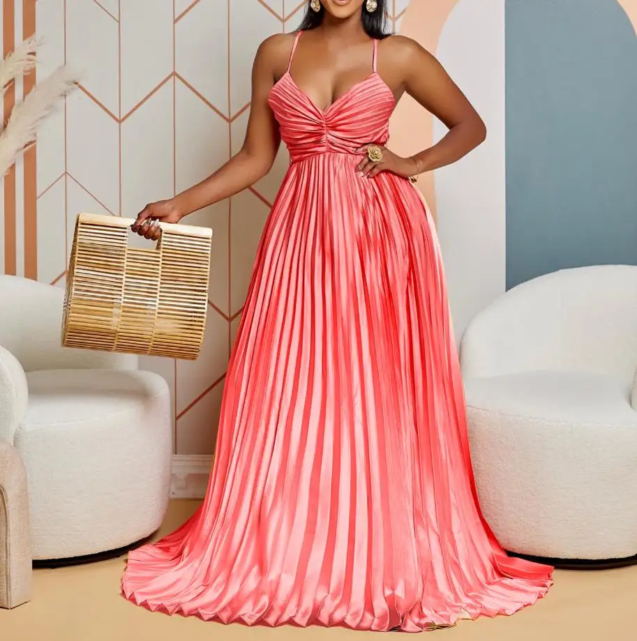 

Elegant Dresses for Women Sexy Gradient V-Neck Strap Long Dress New Fashion 2023 Summer Casual Emale Clothing Outfits