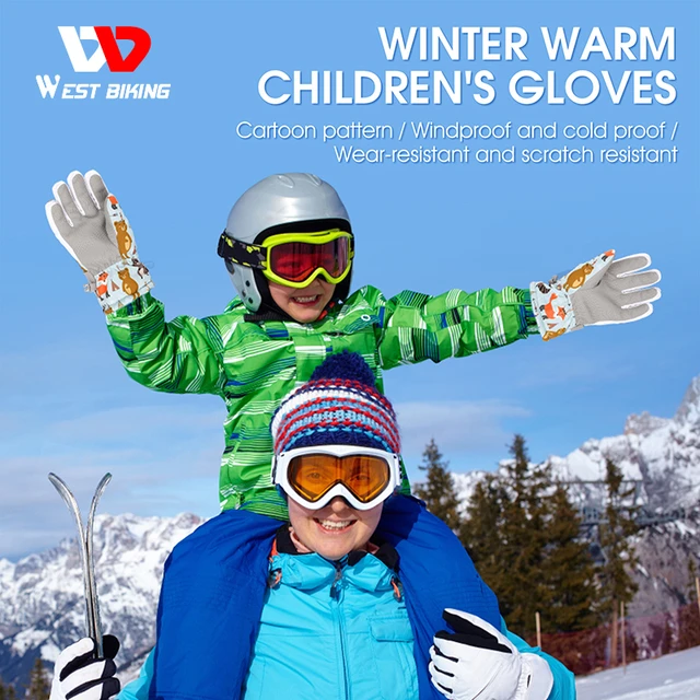 Guantes de esquí cálidos con dibujos animados para niño y niña, Manoplas de  moto de nieve