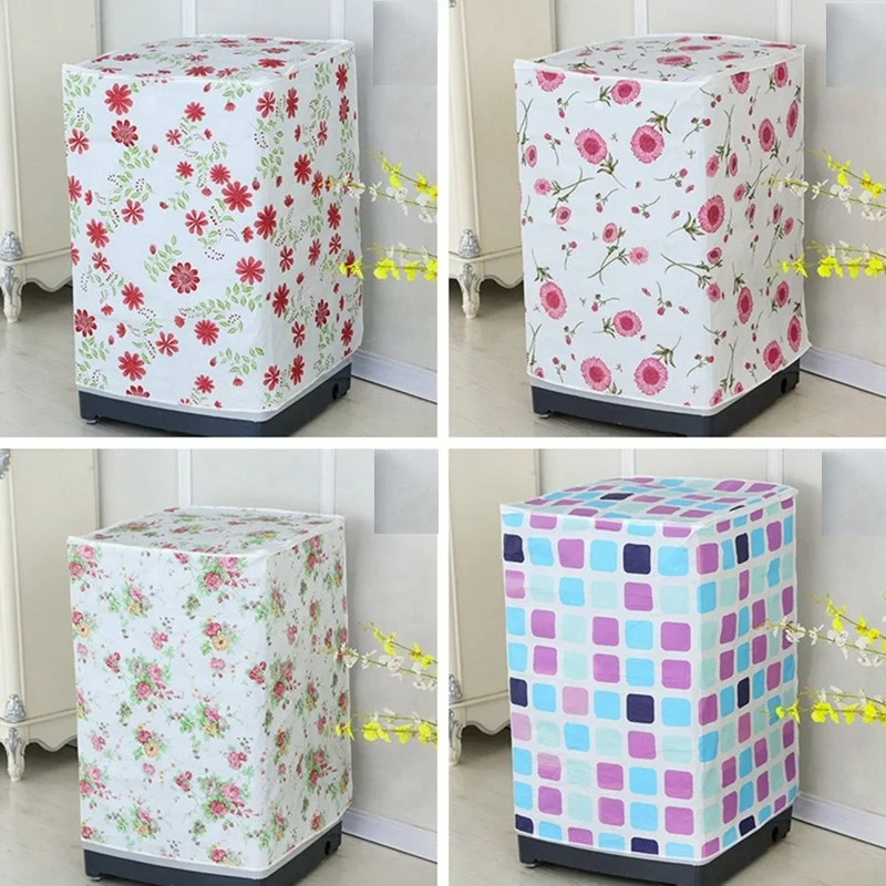 Washing Machine Cover Cartoon Waterproof Dryer Cover Sunscreen Passport Cover Coated Silver Protection Case Zippered Roller Dustproof