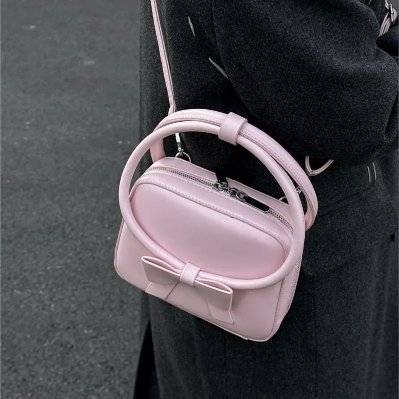 JIAERDI Harajuku Pink Y2k Hand Bag Women Sweet Cute Pu Leather Bow Messenger Bag Female Retro Kawaii Crossbody Bags Purse 2025