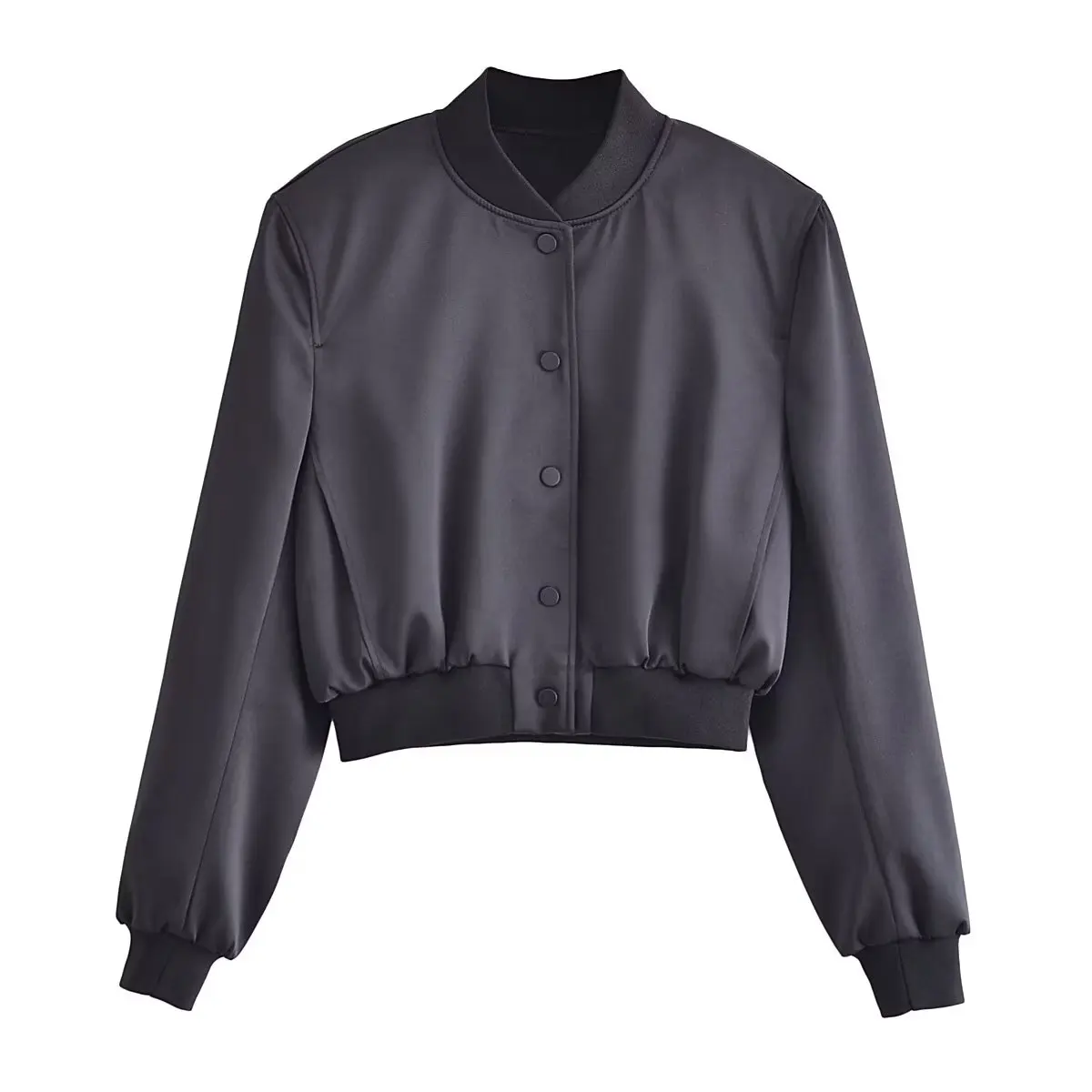 

Satin Black Jacket Women Chic Lady Elegant Cropped Bomber Jackets High Street Coat Top Female 2023 New