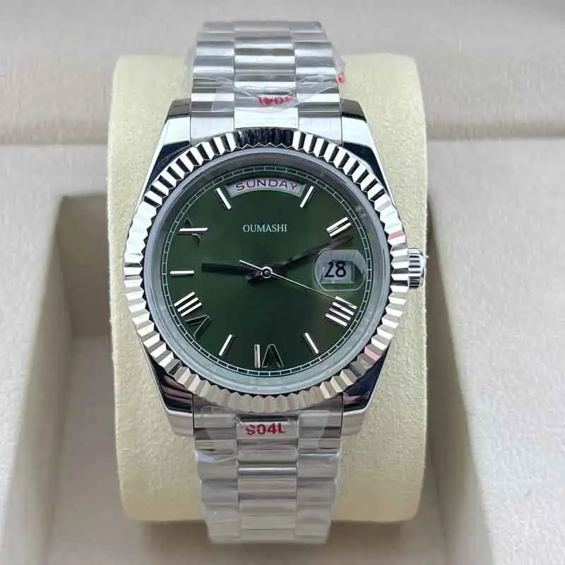 

41mm Men's Mechanical Watch Waterproof Automatic Green Dail Date And Week
