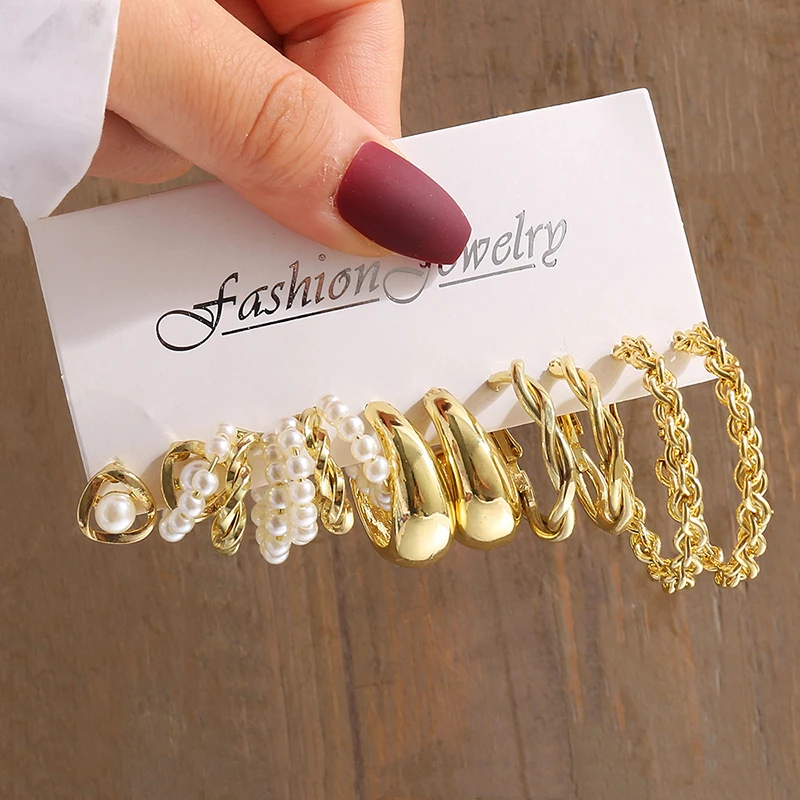 Vintage Geometry Pearl Dangle Earring Set 3