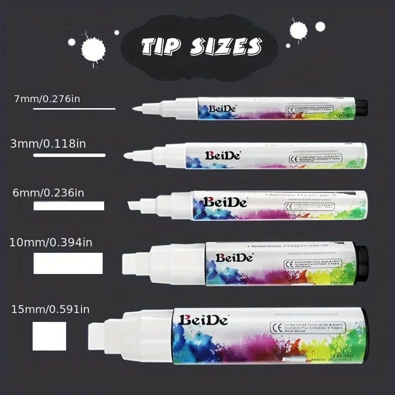 5 White  Variety Chalk Markers - Wet & Dry Erase Chalk Pens for Blackboard, Chalkboards, Windows, Signs, Glass, Bistro