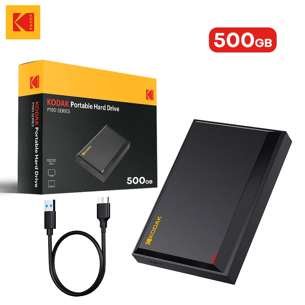 Kodak 2.5'' Taşınabilir Harici Harddisk P190 - 500GB/1TB USB 3.0 Harici Disk PS4/PS5 Xbox Mac PC için Mükemmel