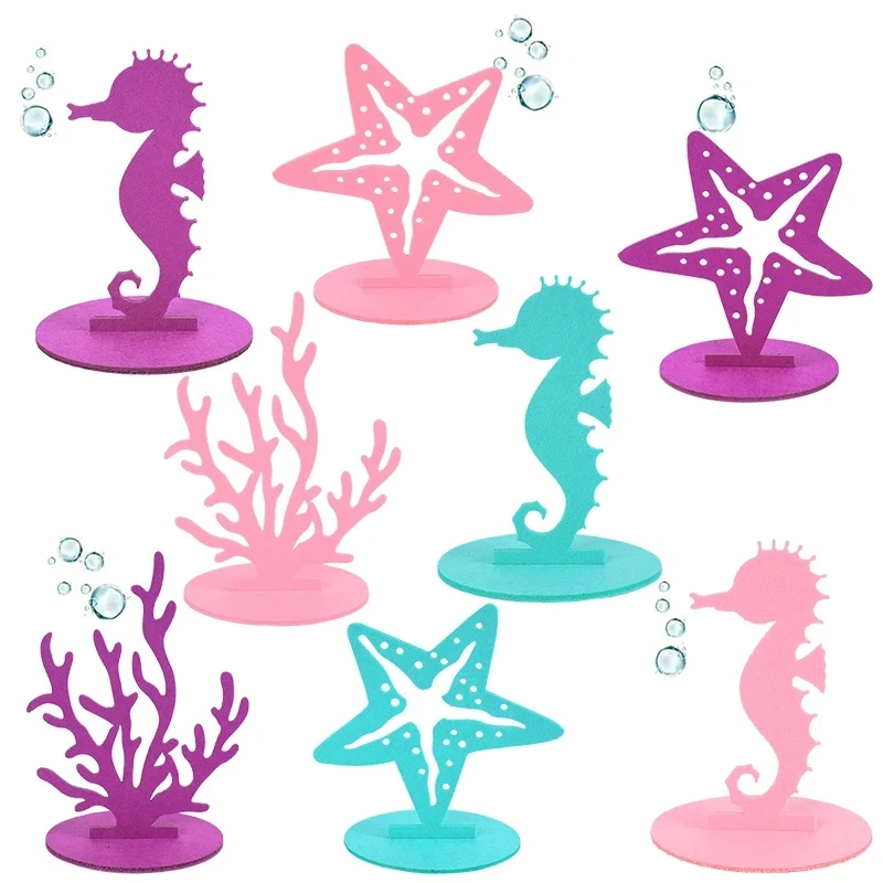 2Pcs Little Mermaid Theme Party Decorations DIY Felt Coral Table Ornament Under the Sea Girl Birthday Party Supplies Baby Shower
